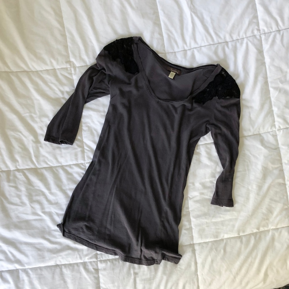 Susina Grey Top With Black Detail On Shoulders